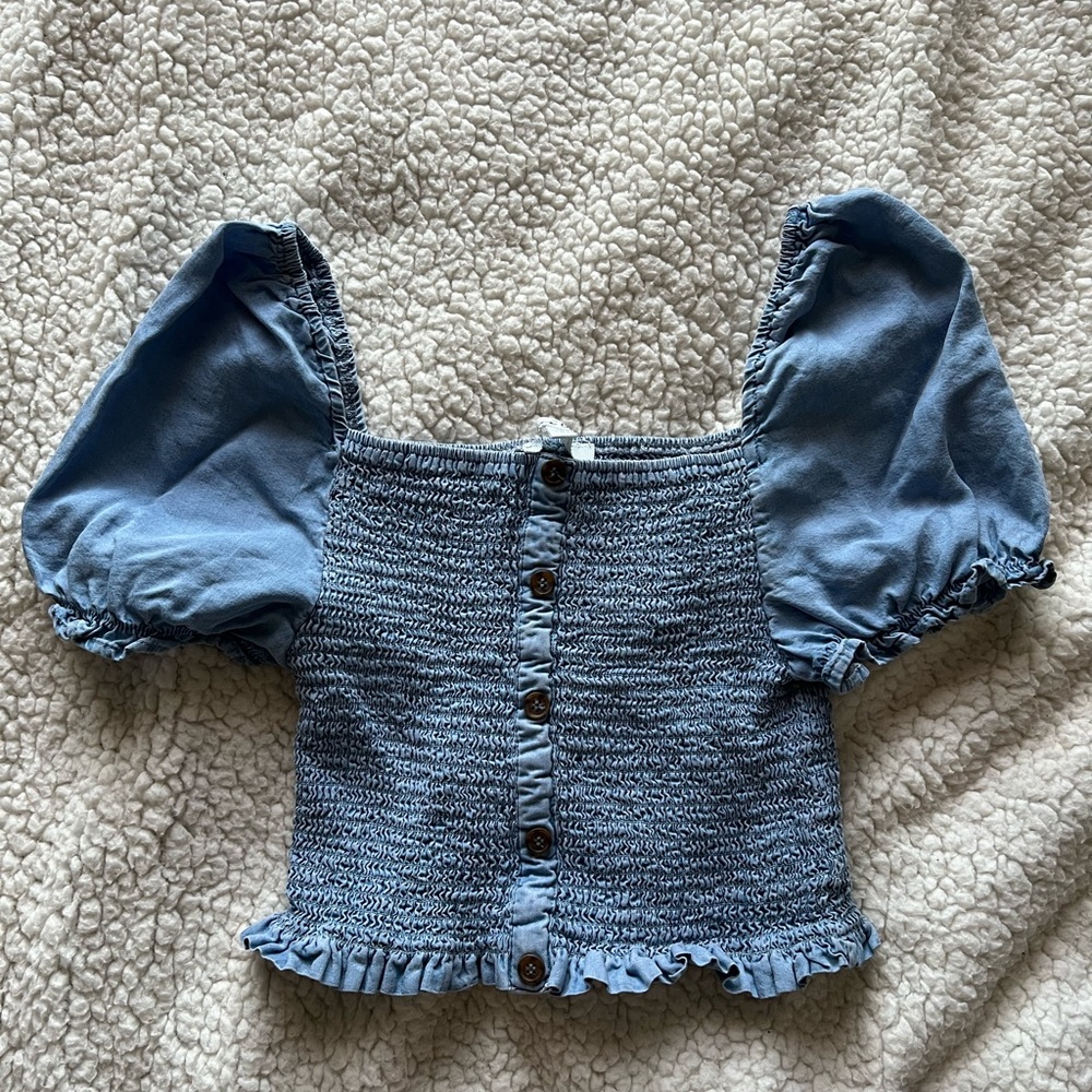 Size medium, Jean-colored crop top puff sleeve
